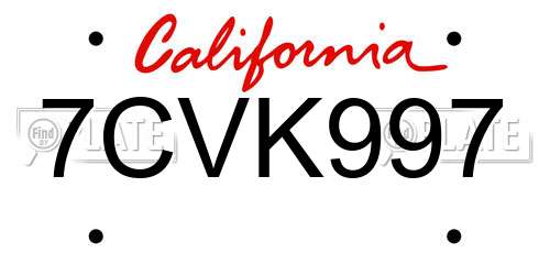 7CVK997 California License Plate