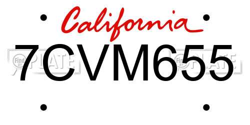 7CVM655 California License Plate