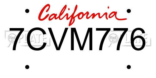 7CVM776 California License Plate