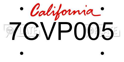 7CVP005 California License Plate