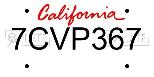 7CVP367 California License Plate