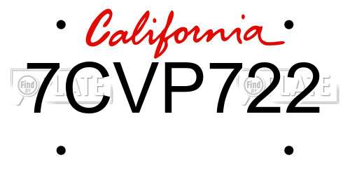 7CVP722 California License Plate
