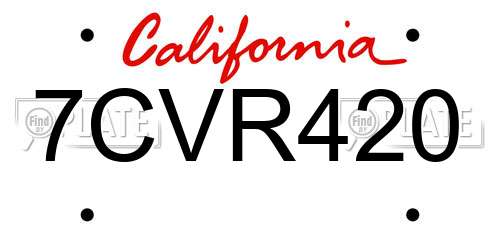 7CVR420 California License Plate