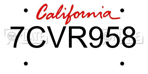 7CVR958 California License Plate