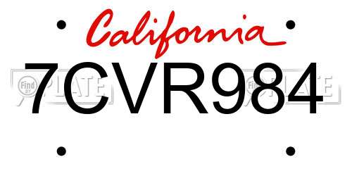 7CVR984 California License Plate