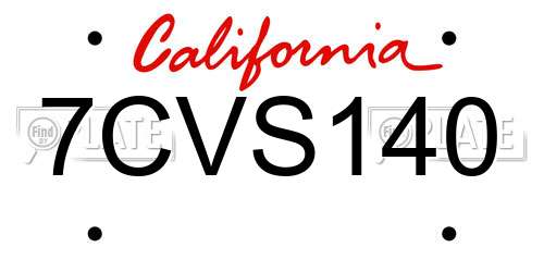 7CVS140 California License Plate