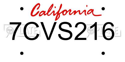 7CVS216 California License Plate