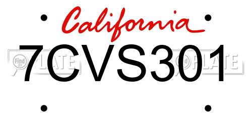 7CVS301 California License Plate