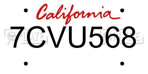 7CVU568 California License Plate
