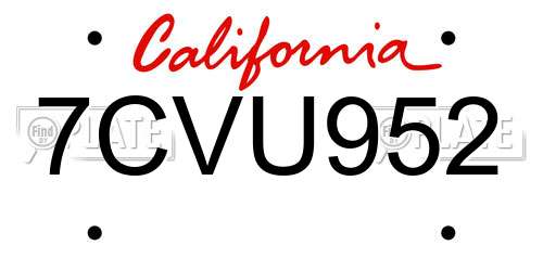 7CVU952 California License Plate