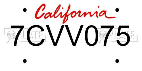 7CVV075 California License Plate