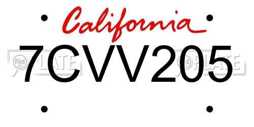 7CVV205 California License Plate