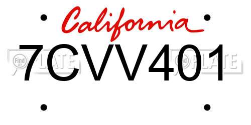 7CVV401 California License Plate