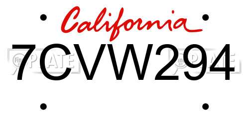 7CVW294 California License Plate