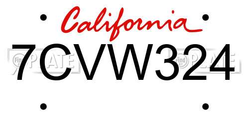 7CVW324 California License Plate