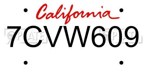 7CVW609 California License Plate