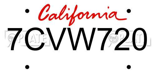7CVW720 California License Plate