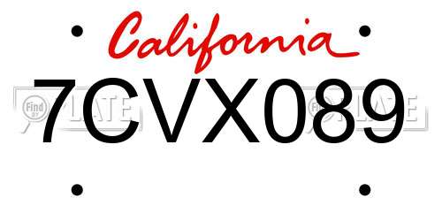 7CVX089 California License Plate