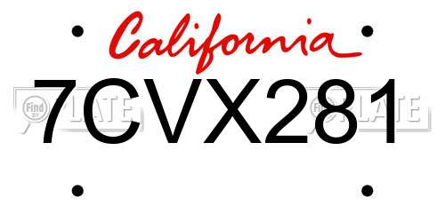7CVX281 California License Plate