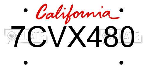 7CVX480 California License Plate
