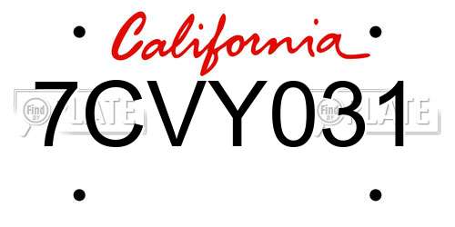 7CVY031 California License Plate