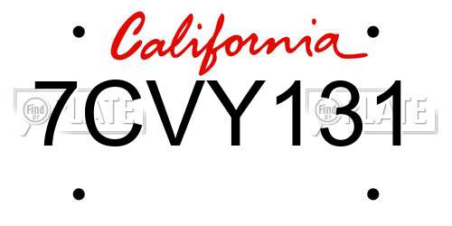 7CVY131 California License Plate
