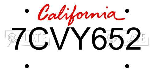 7CVY652 California License Plate