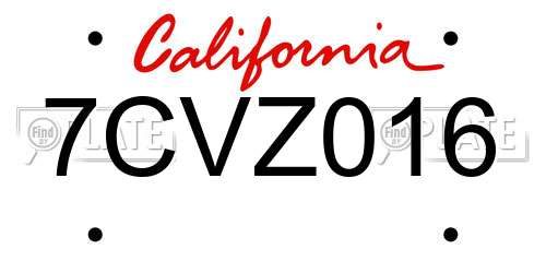 7CVZ016 California License Plate