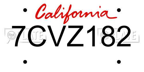 7CVZ182 California License Plate