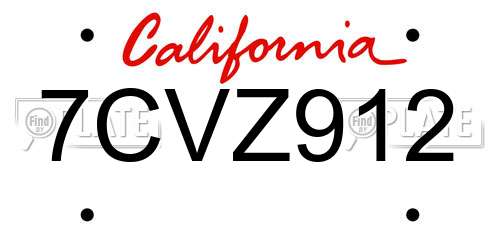 7CVZ912 California License Plate