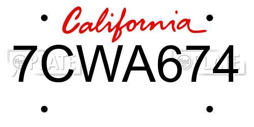 7CWA674 California License Plate