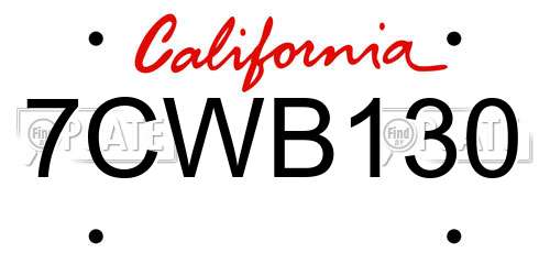 7CWB130 California License Plate