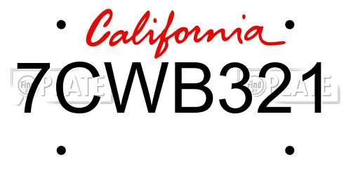 7CWB321 California License Plate