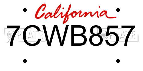 7CWB857 California License Plate