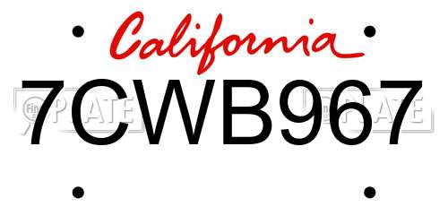 7CWB967 California License Plate