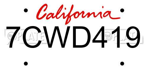 7CWD419 California License Plate