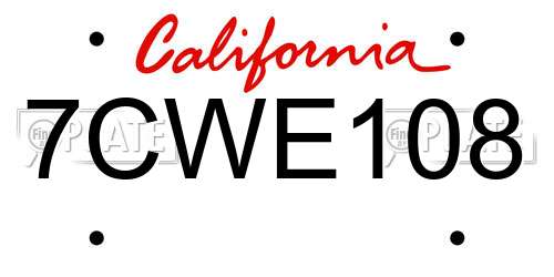 7CWE108 California License Plate