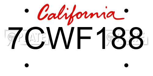 7CWF188 California License Plate