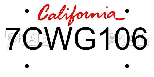 7CWG106 California License Plate