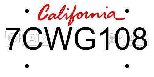 7CWG108 California License Plate