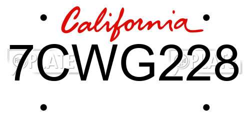 7CWG228 California License Plate