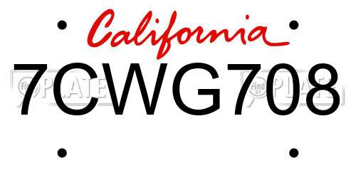 7CWG708 California License Plate