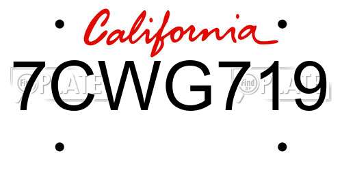 7CWG719 California License Plate