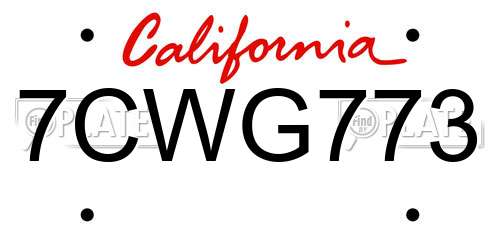 7CWG773 California License Plate