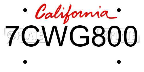 7CWG800 California License Plate