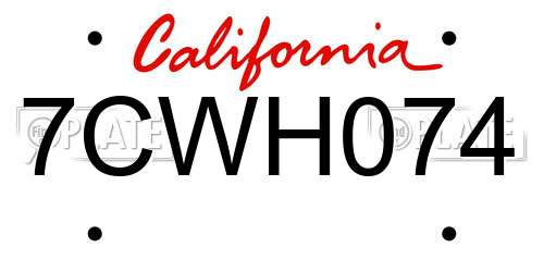 7CWH074 California License Plate