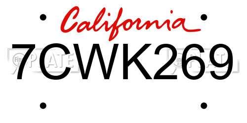 7CWK269 California License Plate