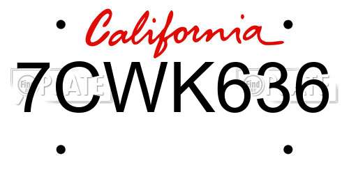 7CWK636 California License Plate