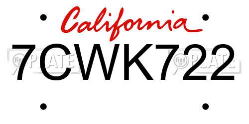 7CWK722 California License Plate