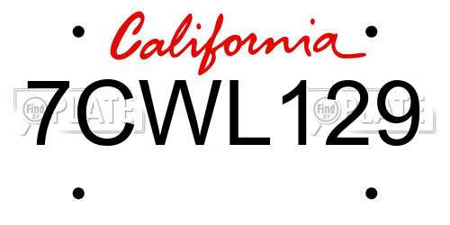 7CWL129 California License Plate